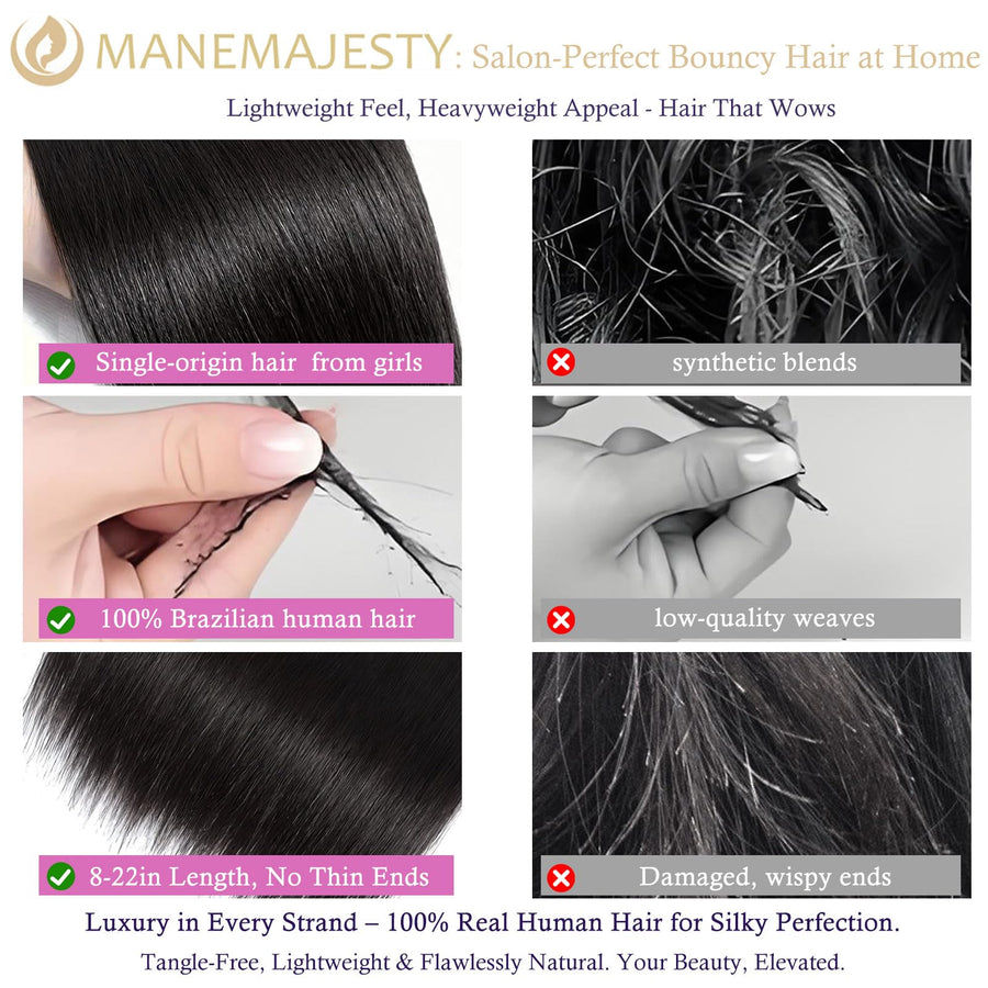 ManeMajesty Straight Brazilian Human Hair Bundles - Glossy-STRAIGHT-20 - B0F9W469LV