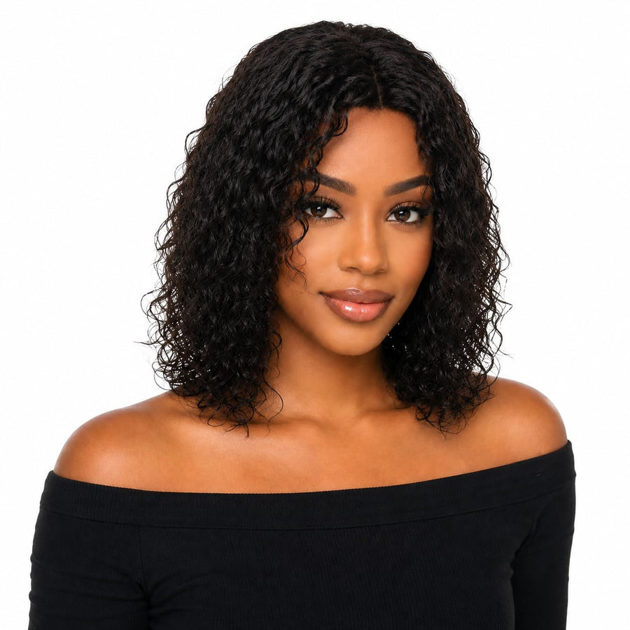 ManeMajesty 14 Inch Curly Lace Front Glueless Wear and Go Human Hair Wig - FT-1409-1 - B0FD3FFJ6Y