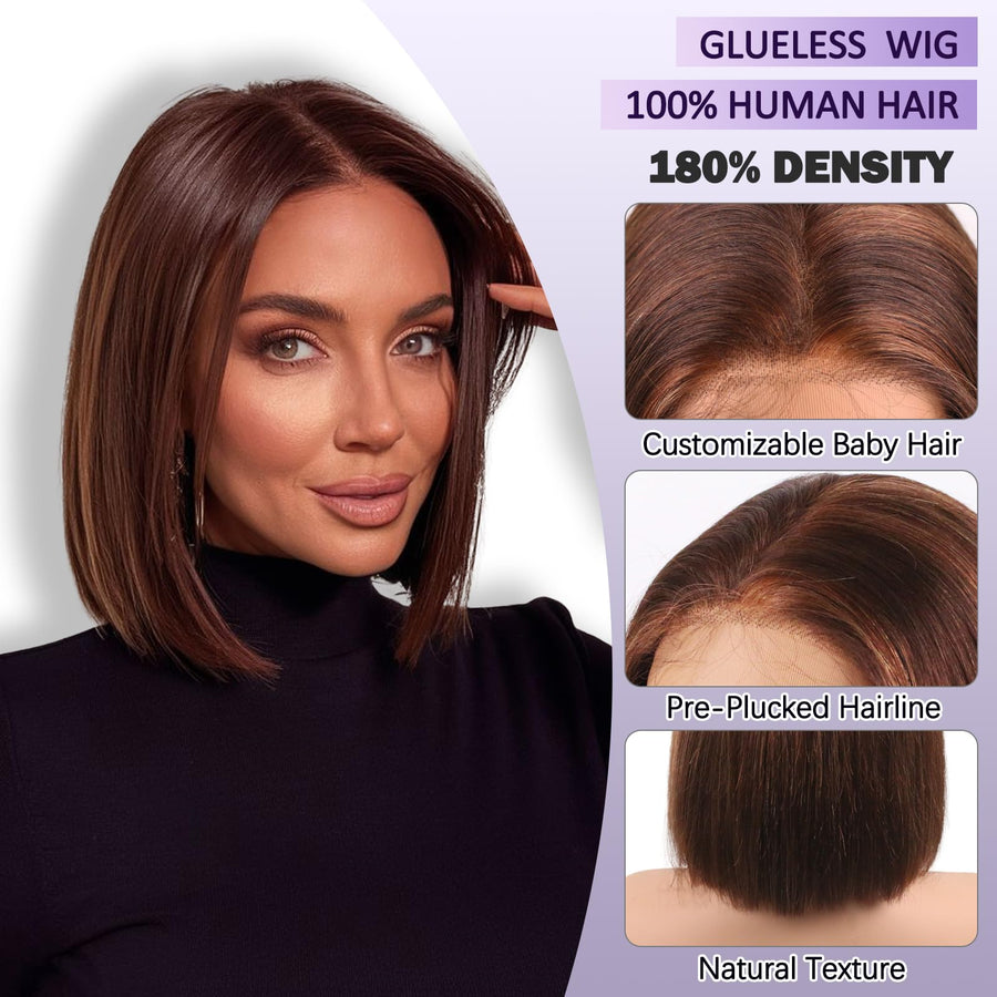 ManeMajesty 12 Inch Full Lace Bob Glueless Human Hair Wig - FT-1710MM-FS4/30 - B0FFT1KP3V