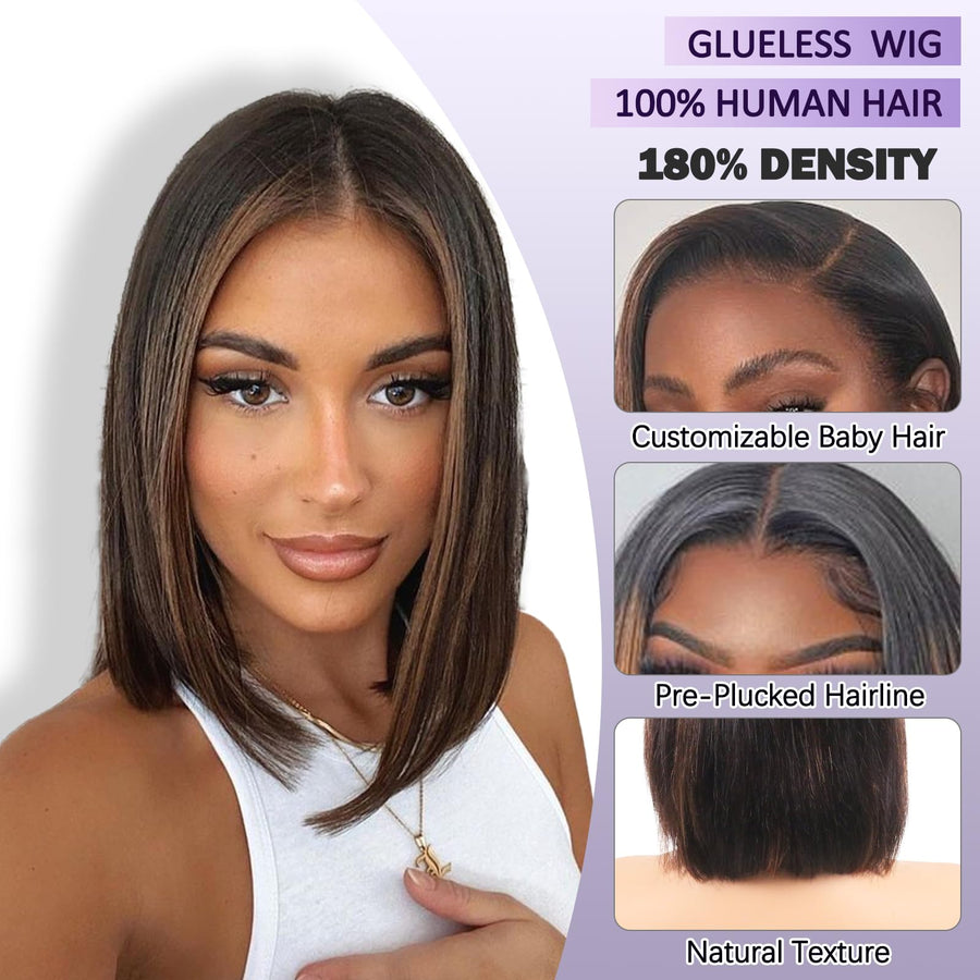 ManeMajesty 12 Inch Full Lace Bob Glueless Human Hair Wig - FT-1710MM-FS1B/30 - B0FFT2GWXG