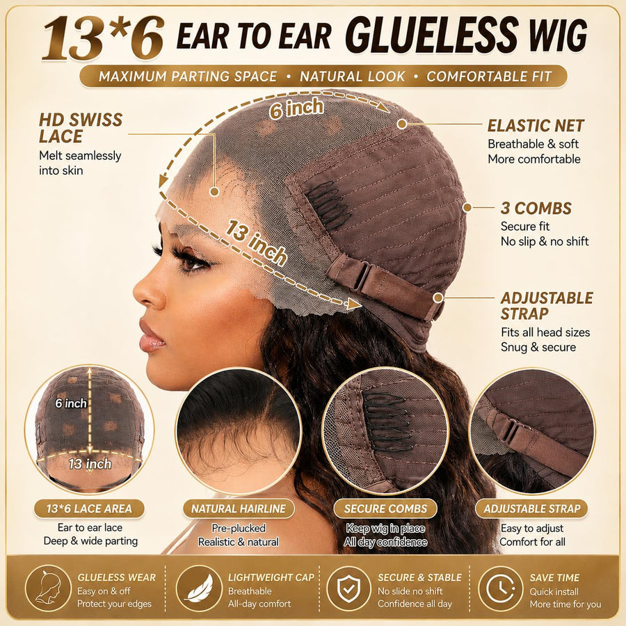 ManeMajesty Body Wave 13x6 Lace Front Glueless Human Hair Wig - FT-2072-FS4/27 - B0FFT669NL
