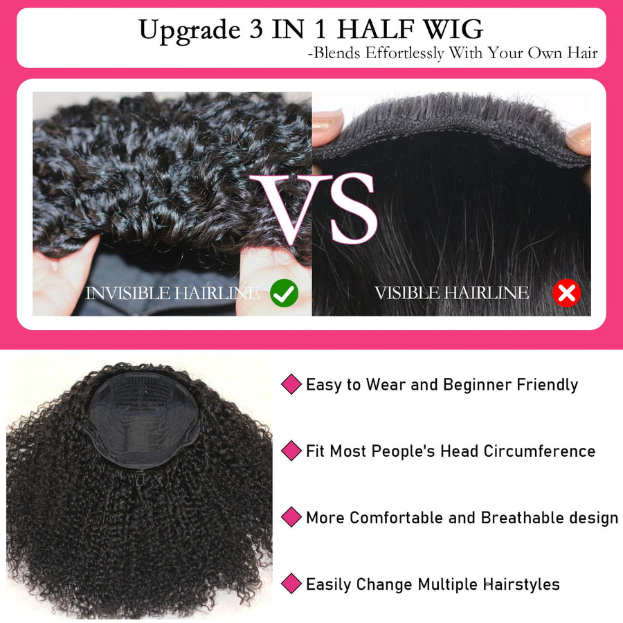 ManeMajesty Kinky Curly Half Wig - FT-2740C - B0FL1QMV1Z