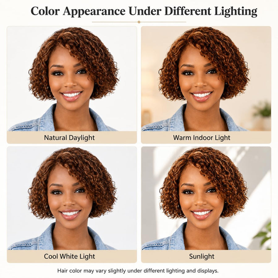 ManeMajesty 8 Inch Deep Curly Lace Front Bob Glueless Wear and Go Human Hair Wig - FT-1930-F27/4/30 - B0FLXSYRP7