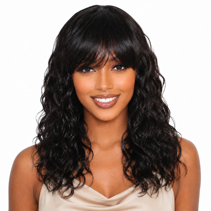 ManeMajesty Body Wave With Bangs Human Hair Wig - FT-1229MD-NA - B0G2XQM8VC