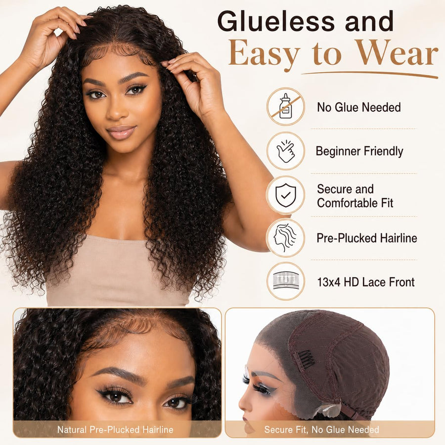 ManeMajesty Kinky Curly 13x4 Lace Front Glueless Human Hair Wig - FT-2326D - B0G5NR4D7Q