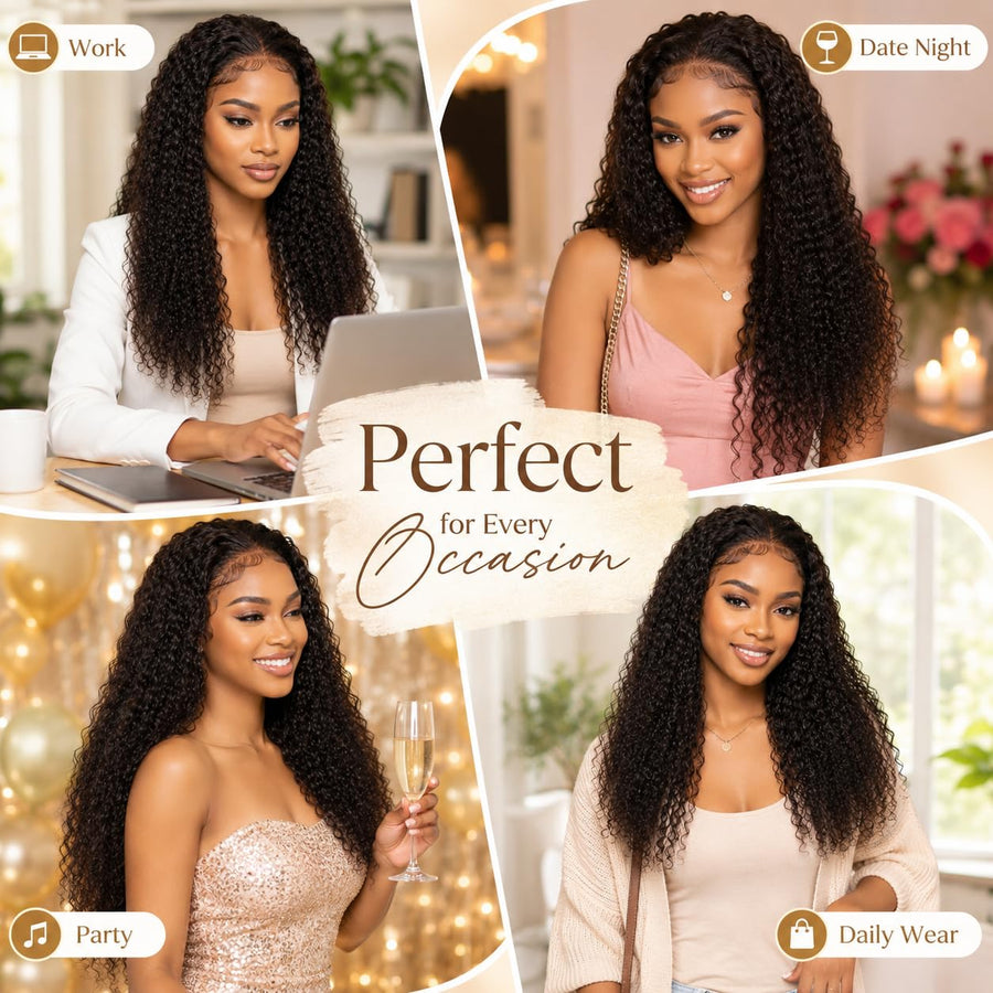 ManeMajesty Kinky Curly 13x4 Lace Front Glueless Human Hair Wig - FT-2326D - B0G5NR4D7Q