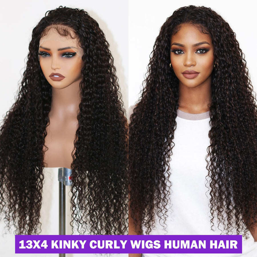 ManeMajesty Kinky Curly 13x4 Lace Front Glueless Human Hair Wig - FT-2326D - B0G5NR4D7Q