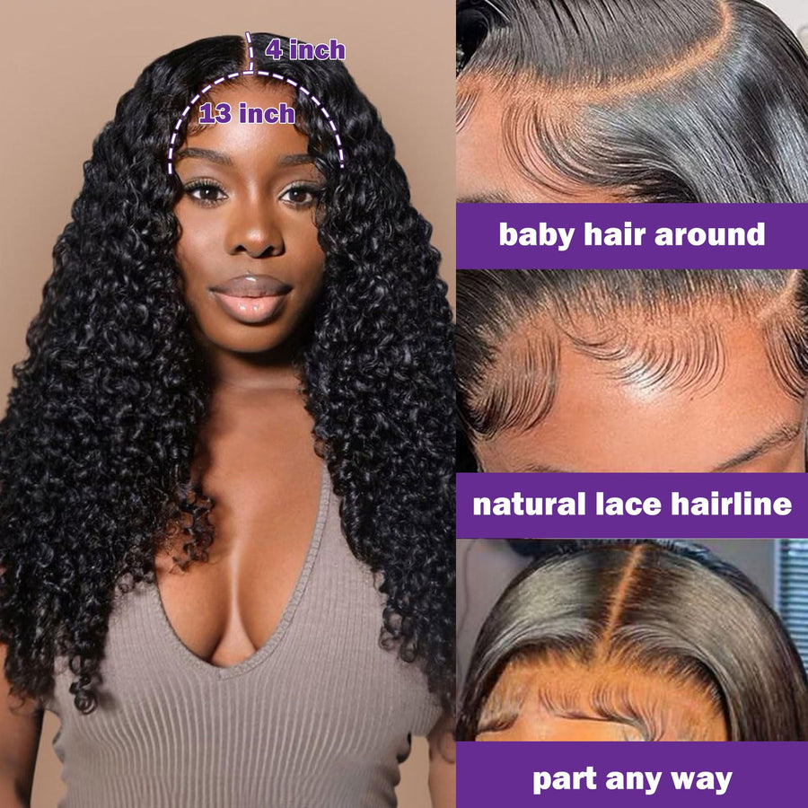 ManeMajesty Kinky Curly 13x4 Lace Front Glueless Human Hair Wig - FT-2326F - B0G5PGR7BS