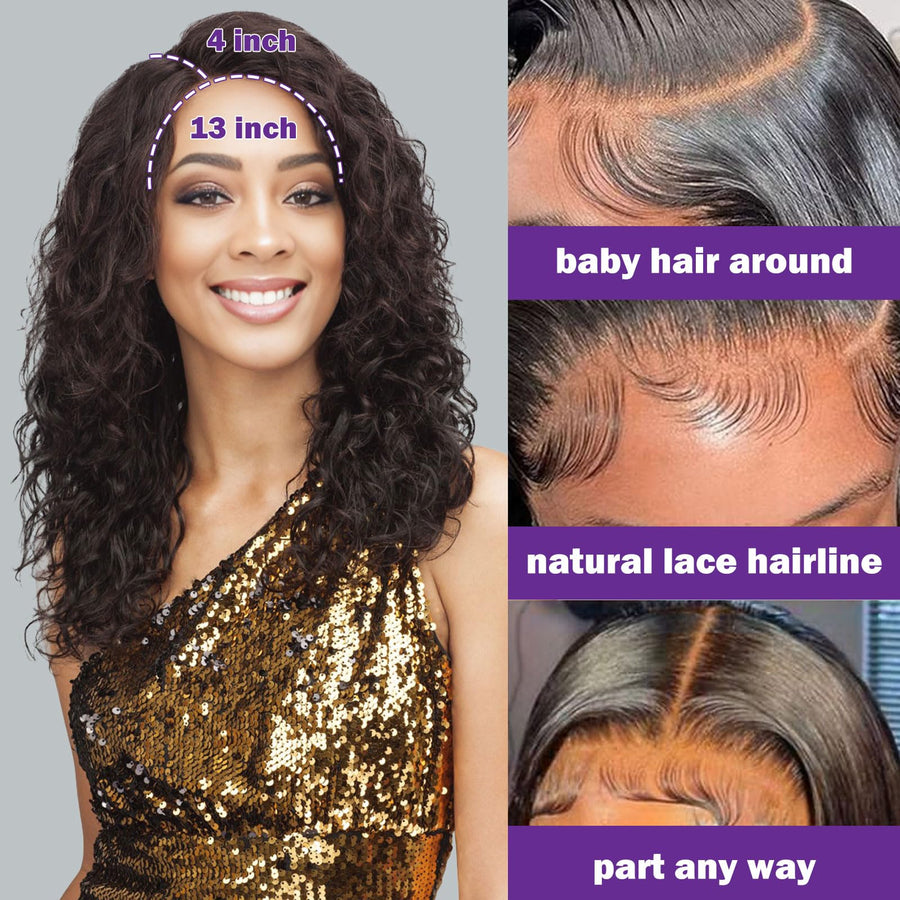 ManeMajesty 18 Inch Curly 13x4 Lace Front Glueless Wear and Go Human Hair Wig - FT-1863-1 - B0GWKPLNQZ